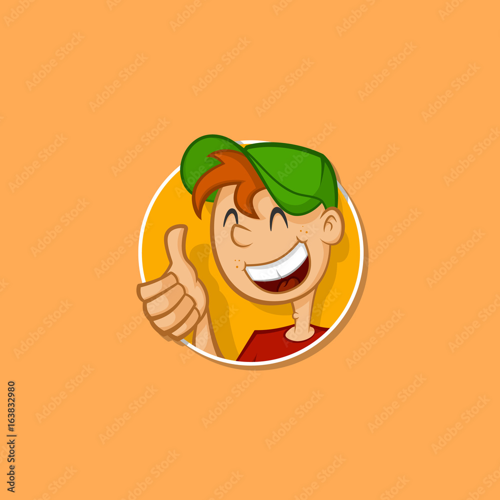 The emblem guy shows like in the circle. Man logo sticker. Vector, cartoon The emblem guy shows like in the circle. Man logo sticker. Vector, cartoon