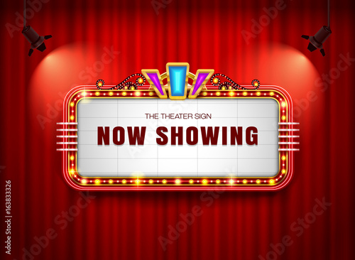 Theater sign retro on curtain with spotlight