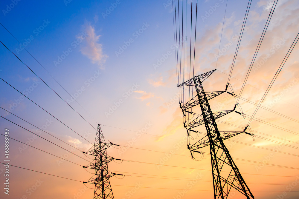 Fototapeta premium silhouette of high voltage electrical pole structure