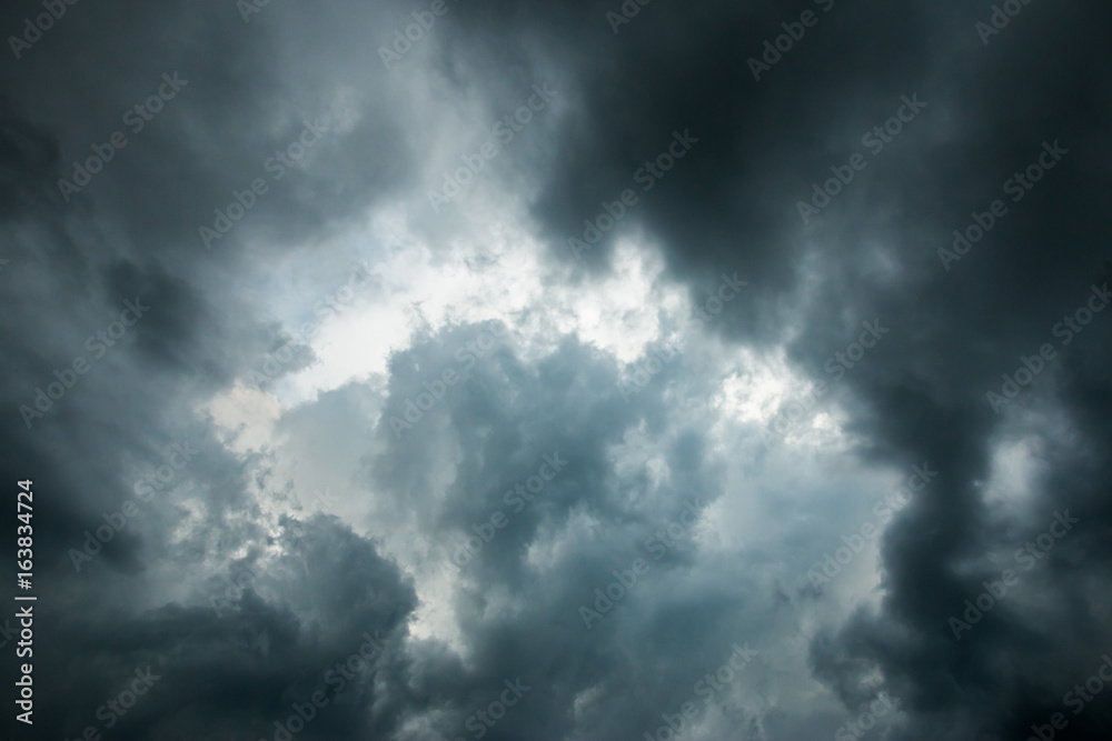 Rain clouds and gloomy sky in black and white