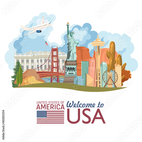 Welcome to USA. United States of America poster. Vector illustration about travel