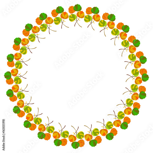 Round frame with fallen leaves. Vector clip art.