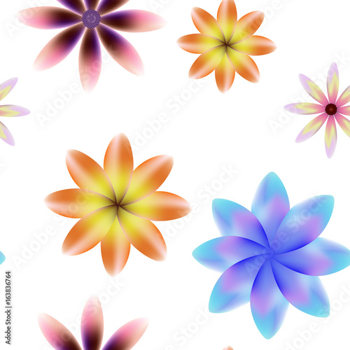 Colorful blossoms seamless vector pattern, transparent background.