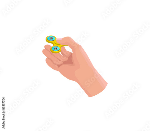Hand holding, playing and making tricks with fidget spinner, iso