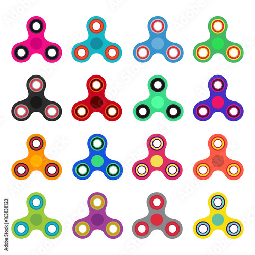 Set of Hand spinner toys in flat and cartoon style. White background. vector icons.