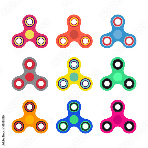 Set of Hand spinner toys in flat and cartoon style. White background. vector icons.