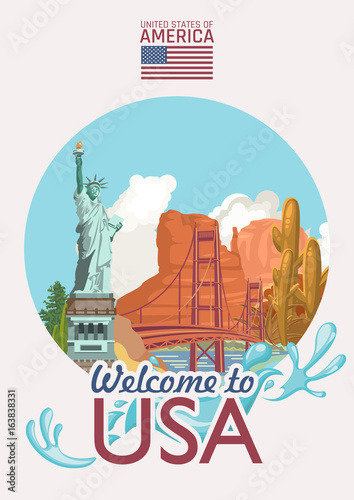 Welcome to USA. United States of America poster. Vector illustration about travel