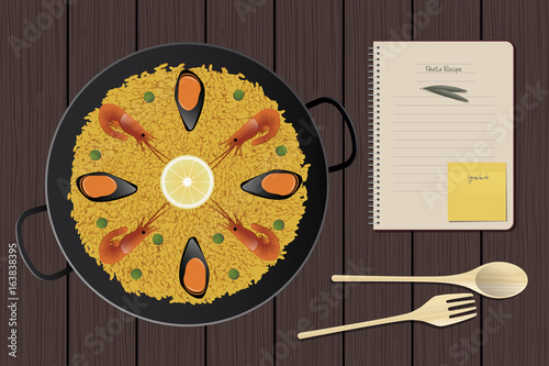 Typical Spanish paella with prawns and mussels
