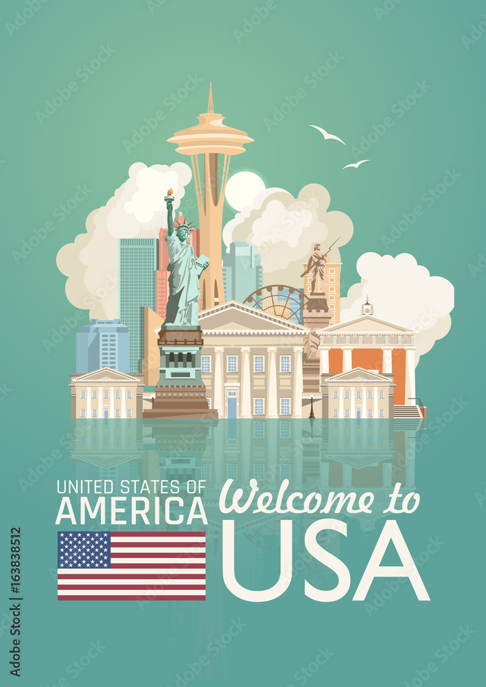 Welcome to USA. United States of America poster. Vector illustration about travel