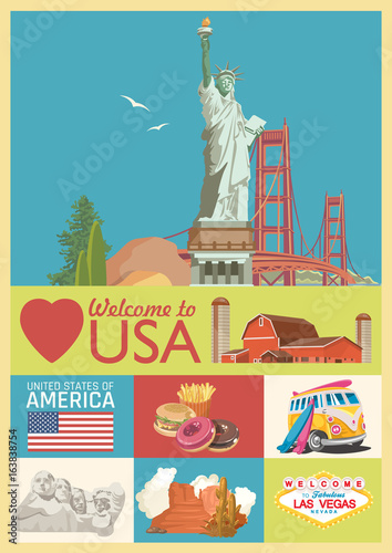 Welcome to USA. United States of America poster. Vector illustration about travel