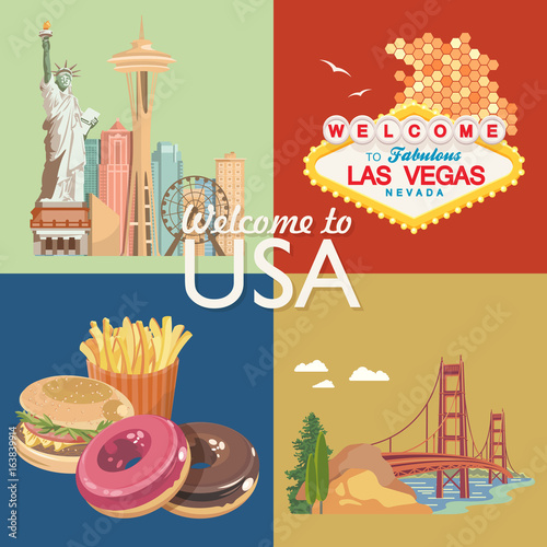 Welcome to USA. United States of America poster. Vector illustration about travel