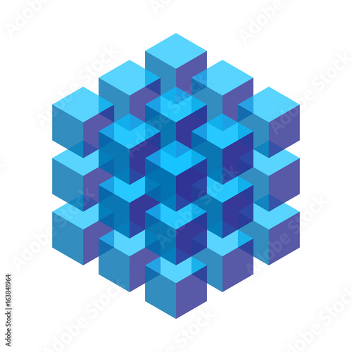 transparent isometric cubes stacked in a block photo