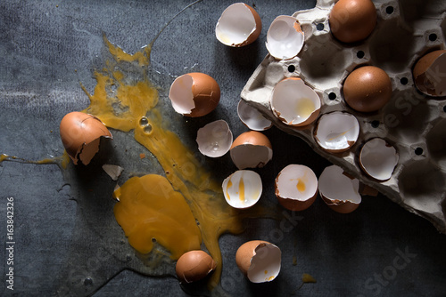 tray of eggs theme broken on dark background