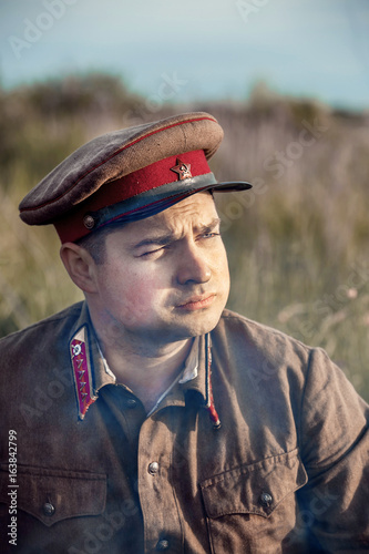 Soviet officer of the Second World War. Military-historical reenactment. photo