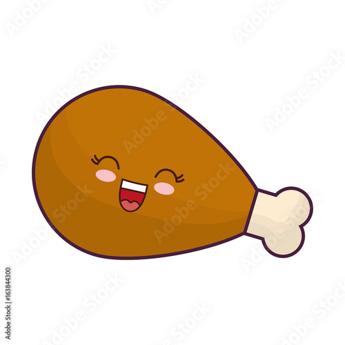 kawaii fried chicken leg icon over white background colorful design vector illustration