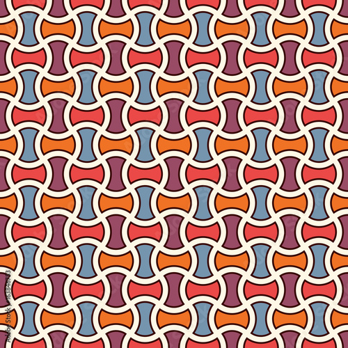 Apple core quilts texture. Bow tie motif. Seamless surface pattern design with interlocking axehead figures.