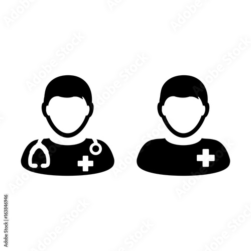 Doctor Icon Vector with Patient or Medical Assistant Avatar in Glyph Pictogram Symbol illustration