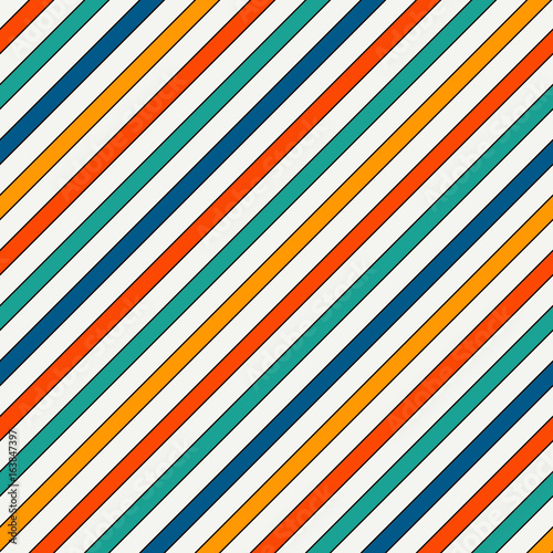 Vivid colors diagonal stripes abstract background. Thin slanting line wallpaper. Seamless pattern with classic motif.