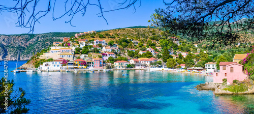 Assos village in beautiful azure cove in Kefalonia, Greece