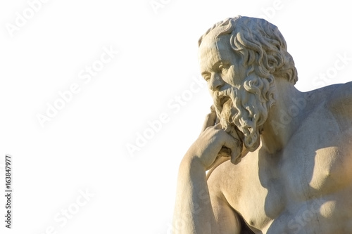 Statue of the Greek philosopher Socrates over white background
