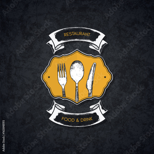 Restaurant menu design. Vector menu brochure template for cafe, coffee house, restaurant, bar. Food and drinks logotype symbol design. With a sketch pictures