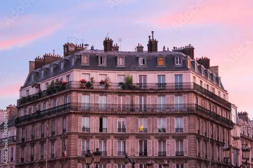 Paris building at sunset France