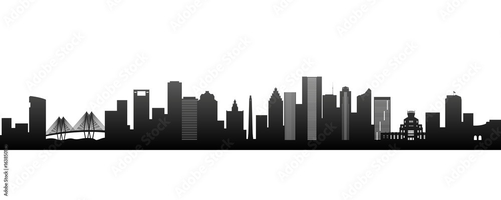 Houston, black silhouette skyscrapers and buildings. Panorama view.