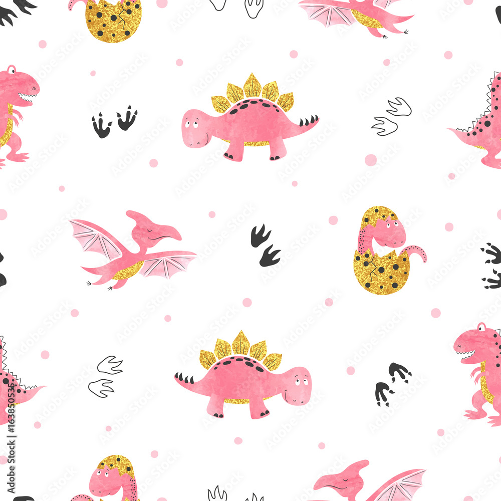 Seamless cute cartoon dinosaurs pattern. Vector dino background. Baby print. Seamless cute cartoon dinosaurs pattern. Vector dino background. Baby print.