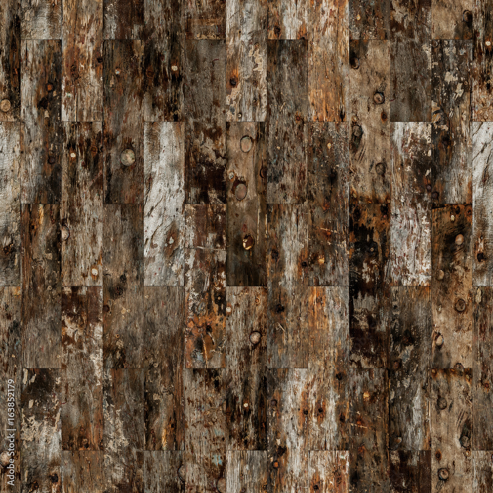 Background of rustic parquet wood grain texture with knots which can be tiled in a seamless pattern.