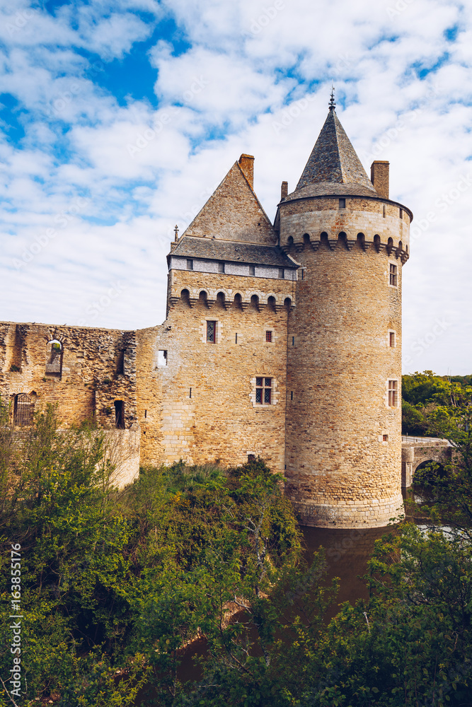 Panoramic view of Chateau de Suscinio in Gulf of Morbihan, Brittany (Bretagne), France.