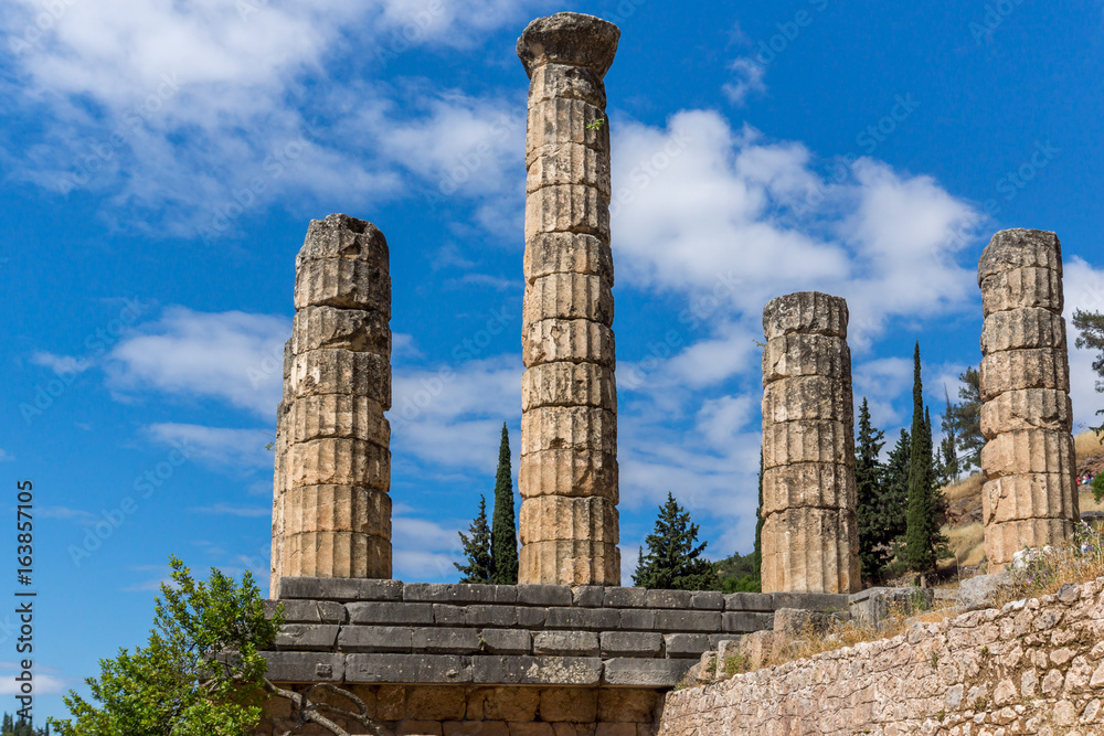 Columns in The Temple of Apollo in Ancient Greek archaeological site of Delphi, Central Greece Columns in The Temple of Apollo in Ancient Greek archaeological site of Delphi, Central Greece