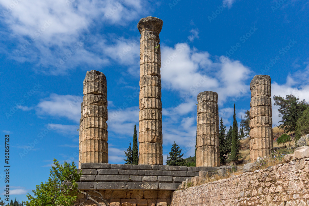 Columns in The Temple of Apollo in Ancient Greek archaeological site of Delphi, Central Greece Columns in The Temple of Apollo in Ancient Greek archaeological site of Delphi, Central Greece
