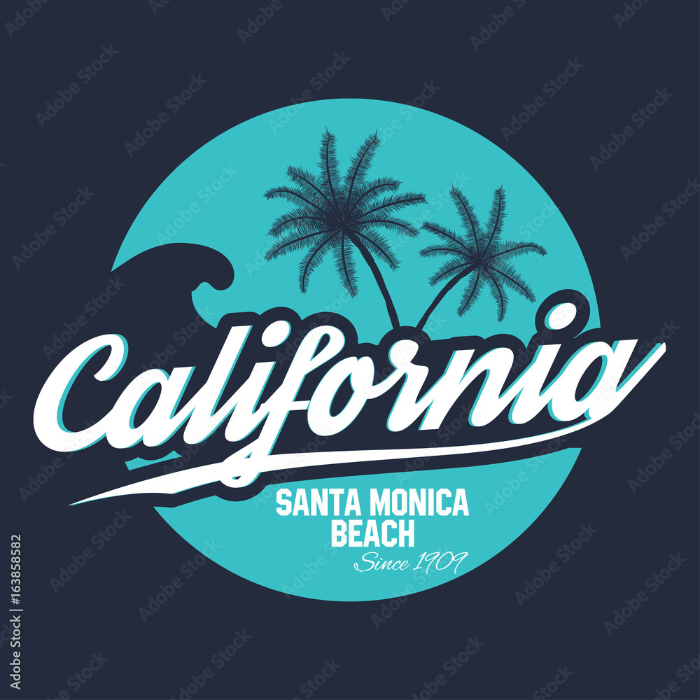 80s style surf sport typography. T shirt graphic. California tee graphic