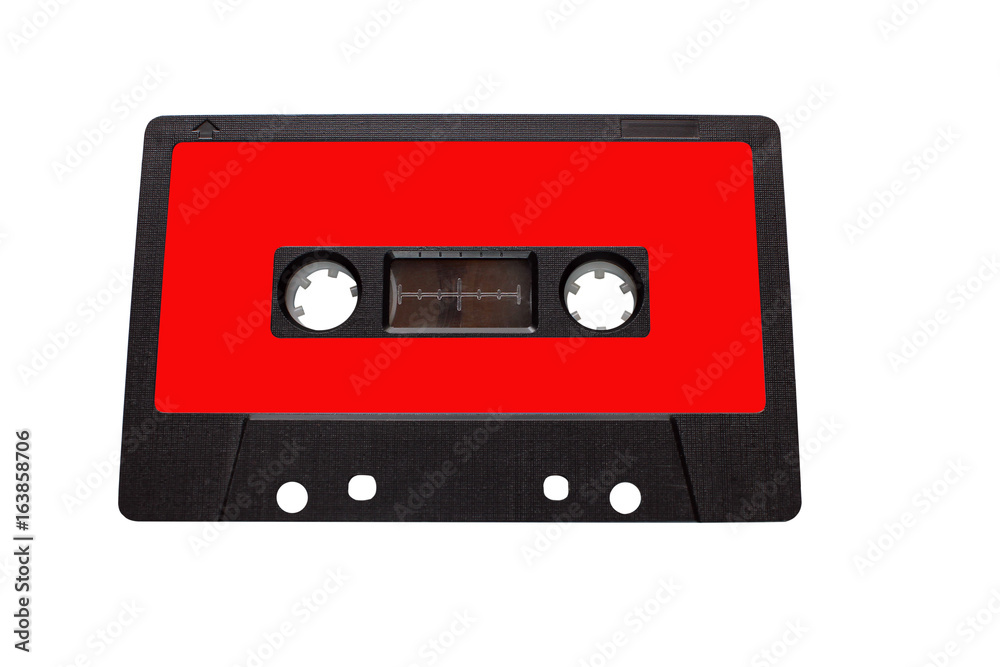 Vintage compact audio cassettes. Music cassette tapes old technology realistic retro design. colour  red, insulated white background