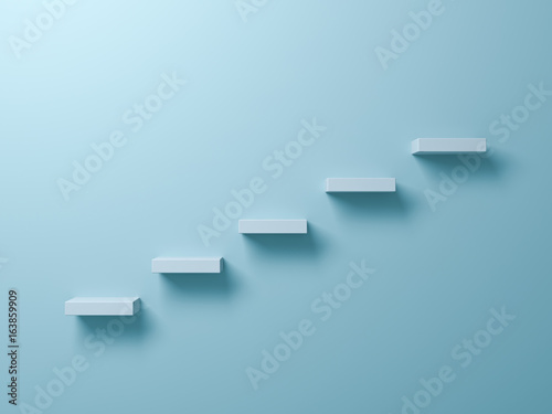 Abstract stairs or steps concept on light green pastel color wall background with shadow. 3D rendering. photo