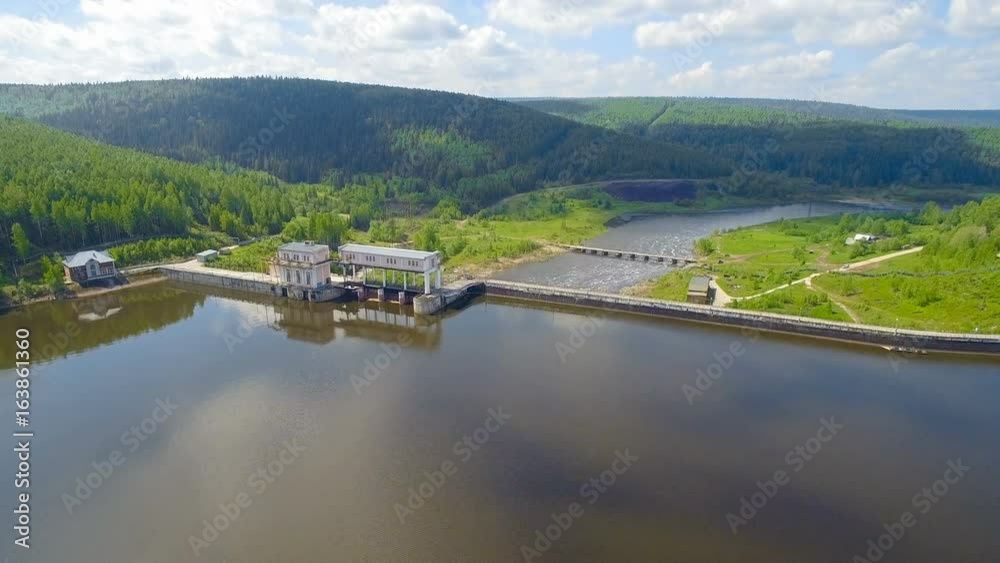dam and hydroelectric power station in summer day aerial view dam and hydroelectric power station in summer day aerial view