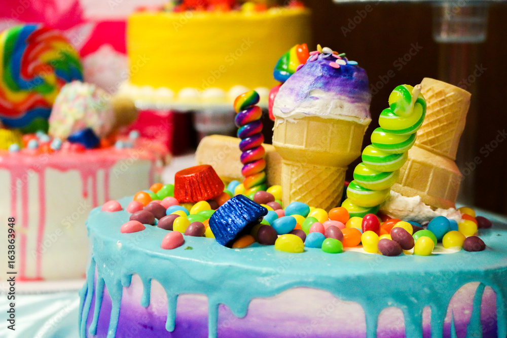 Candy Land Ice Cream Cone Birthday Event Catering Cake Stock Photo