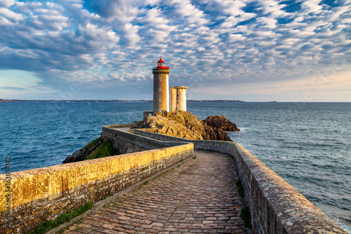 View of the lighthouse Phare du Petit Minou in Plouzane, Brittany (Bretagne), France.