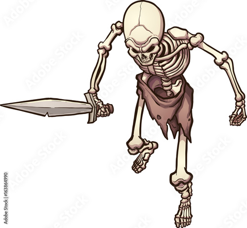 Top view of a skeleton warrior holding a sword. Vector clip art illustration with simple gradients. All in a single layer. 