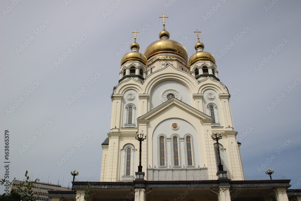 Sky, church, domes, gold, crosses, religion, cathedral, christianity, orthodoxy,
