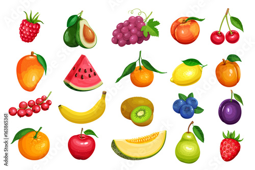berries and fruits in cartoon style