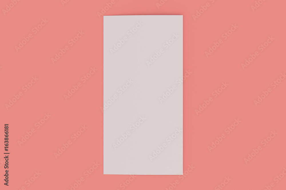 Blank white two fold brochure mockup on red background Blank white two fold brochure mockup on red background