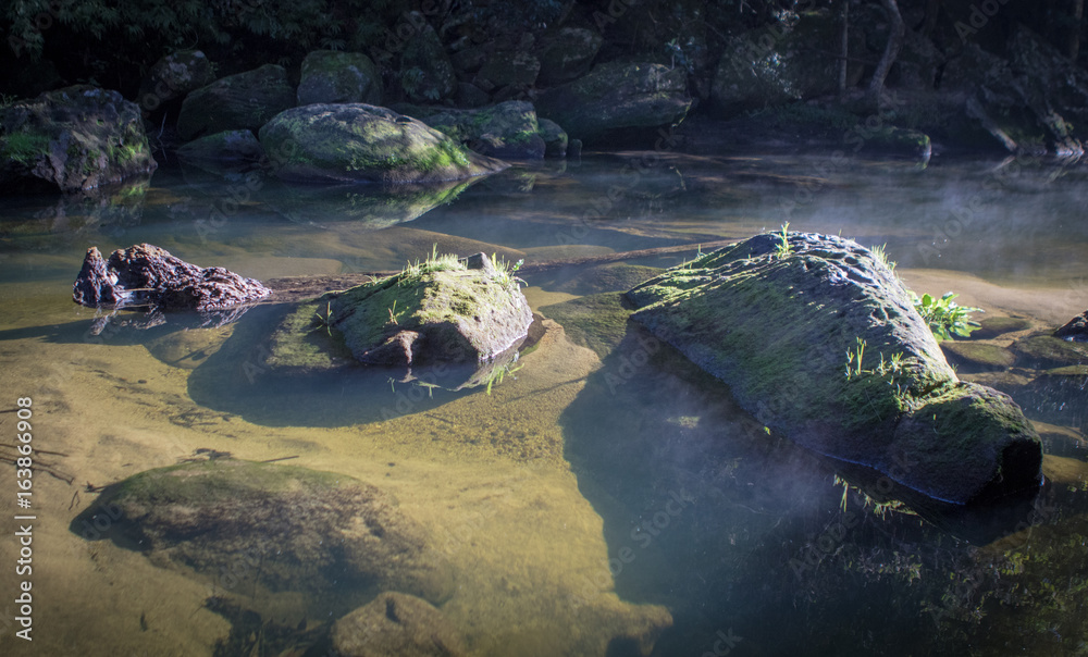 Fototapeta premium Mossy rocks in the sunlight