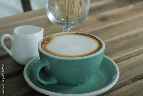 Cappuccino Coffee hot green glass