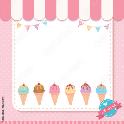 Ice cream cone menu template on pink background.