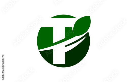 T Green Circle Swoosh Letter Logo