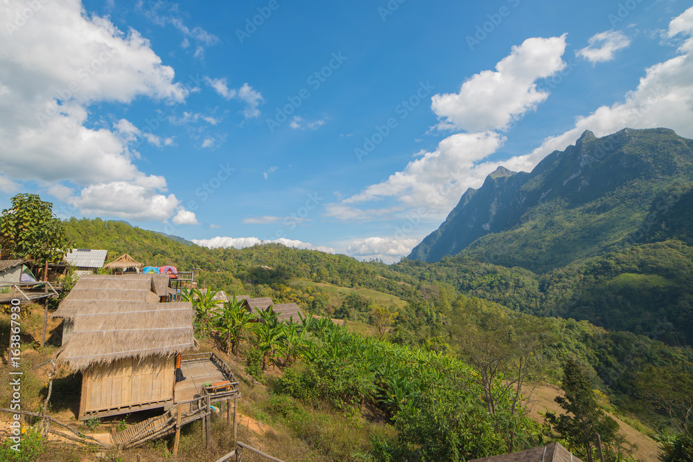 Landscape of hut in Mountain valley at Doi Luang Chiang Dao, ChiangMai Thailand