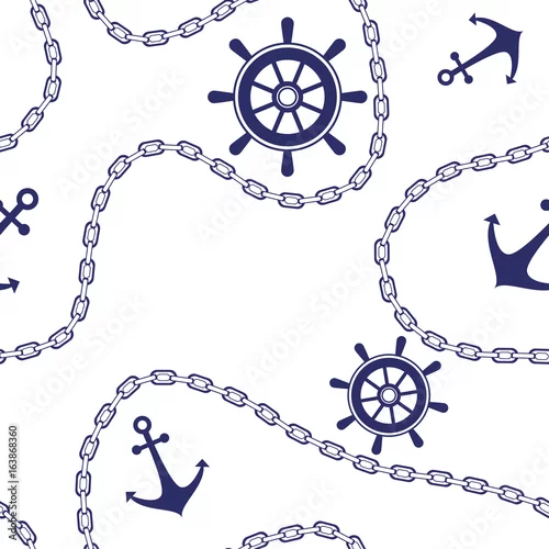 Tapety Morskiego bezszwowego tła denna kotwica i łańcuch.