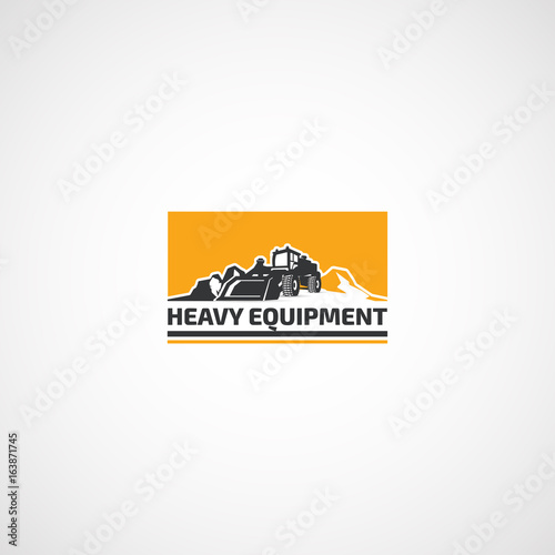 Heavy Equipment, Loader and Mountains logo.