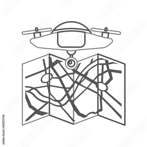 drone flying technology with paper map vector illustration design